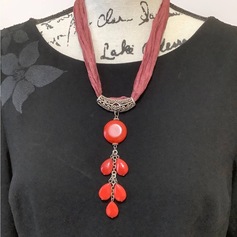 Coral and silk necklace